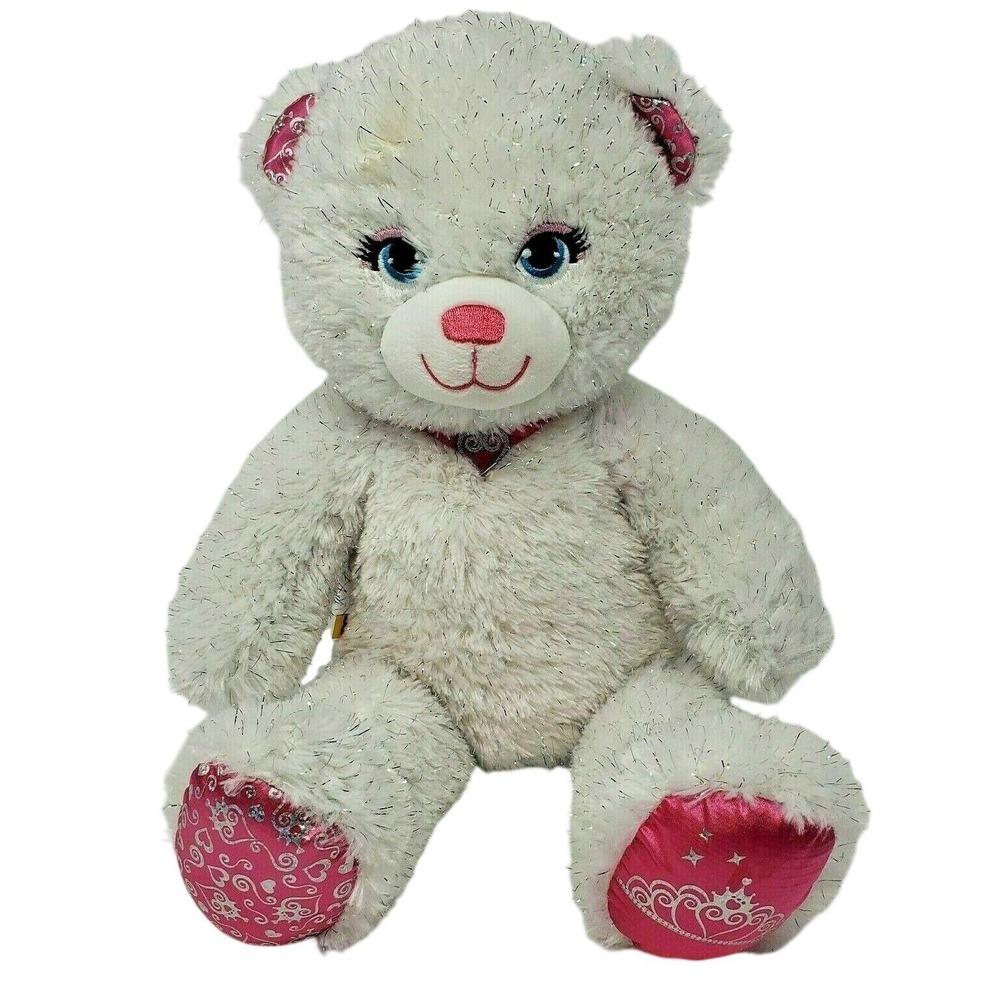 Build a Bear Forever Princess Sparkle White Teddy Pink Silver Plush Bear BABW